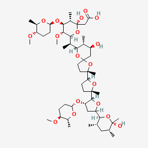 molecular formula C52H88O18 B1683383 2-[(2R,3S,4S,5R,6S)-2-hydroxy-6-[(1R)-1-[(2S,7S,8R,9S)-7-hydroxy-2-[(2R,5S)-5-[(2R,3S)-5-[(2S,3S,5R,6S)-6-hydroxy-3,5,6-trimethyloxan-2-yl]-3-[(2S,5S,6R)-5-methoxy-6-methyloxan-2-yl]oxyoxolan-2-yl]-5-methyloxolan-2-yl]-2,8-dimethyl-1,10-dioxaspiro[4.5]decan-9-yl]ethyl]-5-methoxy-4-[(2S,5S,6R)-5-methoxy-6-methyloxan-2-yl]oxy-3-methyloxan-2-yl]acetic acid CAS No. 101621-29-8