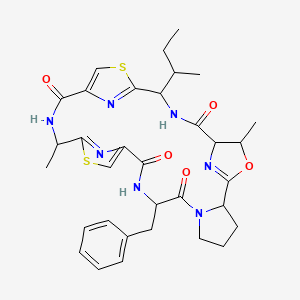 molecular formula C33H39N7O5S2 B1683388 (2S,8S,15R,22S,25S,26R)-8-Benzyl-22-[(2S)-butan-2-yl]-15,26-dimethyl-27-oxa-13,20-dithia-6,9,16,23,28,29,30-heptazapentacyclo[23.2.1.111,14.118,21.02,6]triaconta-1(28),11,14(30),18,21(29)-pentaene-7,10,17,24-tetrone CAS No. 74839-81-9