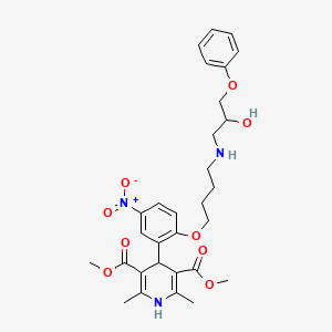 molecular formula C30H37N3O9 B1683449 3,5-Pyridinedicarboxylic acid, 1,4-dihydro-4-(2-(4-((2-hydroxy-3-phenoxypropyl)amino)butoxy)-5-nitrophenyl)-2,6-dimethyl-, dimethyl ester CAS No. 103434-30-6