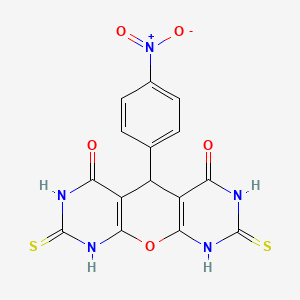 molecular formula C15H9N5O5S2 B1683460 2,8-Dimercapto-5-(4-nitro-phenyl)-5H-pyrano(2,3-d;6,5-d)dipyrimidine-4,6-diol CAS No. 223393-69-9