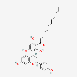 B1683497 1-[2,4,6-trihydroxy-3-[7-hydroxy-2-(4-hydroxyphenyl)-3,4-dihydro-2H-chromen-4-yl]phenyl]dodecan-1-one CAS No. 137130-31-5