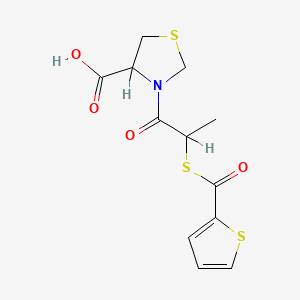 B1683518 4-Thiazolidinecarboxylic acid, 3-(1-oxo-2-((2-thienylcarbonyl)thio)propyl)- CAS No. 138320-33-9