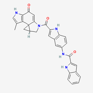 B1683706 N-[2-[(12S)-3-Methyl-7-oxo-5,10-diazatetracyclo[7.4.0.01,12.02,6]trideca-2(6),3,8-triene-10-carbonyl]-1H-indol-5-yl]-1H-indole-2-carboxamide CAS No. 101222-80-4