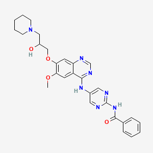 B1683882 Benzamide, N-[5-[[7-[(2S)-2-hydroxy-3-(1-piperidinyl)propoxy]-6-methoxy-4-quinazolinyl]amino]-2-pyrimidinyl]- CAS No. 1016971-82-6