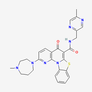 molecular formula C27H27N7O2S B1683888 2-(4-甲基-1,4-二氮杂环戊烷-1-基)-N-((5-甲基吡嗪-2-基)甲基)-5-氧代-5H-苯并[4,5]噻唑并[3,2-a][1,8]萘啶-6-甲酰胺 CAS No. 1138549-36-6