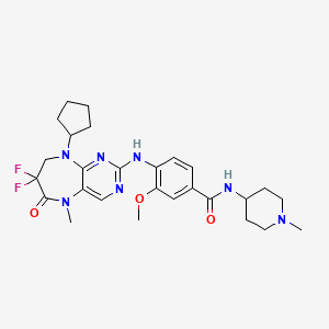 molecular formula C27H35F2N7O3 B1683955 4-[(9-Cyclopentyl-7,7-difluoro-5-methyl-6-oxo-6,7,8,9-tetrahydro-5H-pyrimido[4,5-b][1,4]diazepin-2-yl)amino]-3-methoxy-N-(1-methylpiperidin-4-yl)benzamide CAS No. 1062243-51-9
