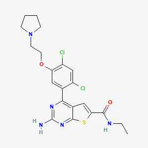 molecular formula C21H23Cl2N5O2S B1683998 2-氨基-4-(2,4-二氯-5-(2-(吡咯烷-1-基)乙氧基)苯基)-N-乙基噻吩并[2,3-d]嘧啶-6-甲酰胺 CAS No. 847559-80-2