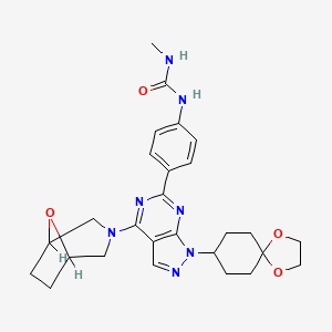molecular formula C27H33N7O4 B1684011 N-[4-[1-(1,4-Dioxaspiro[4.5]dec-8-yl)-4-(8-oxa-3-azabicyclo[3.2.1]oct-3-yl)-1H-pyrazolo[3,4-d]pyrimidin-6-yl]phenyl]-N'-methylurea CAS No. 1144068-46-1