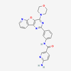 molecular formula C25H21N7O3 B1684012 6-amino-N-[3-(6-morpholin-4-yl-8-oxa-3,5,10-triazatricyclo[7.4.0.02,7]trideca-1(9),2(7),3,5,10,12-hexaen-4-yl)phenyl]pyridine-3-carboxamide CAS No. 371942-69-7