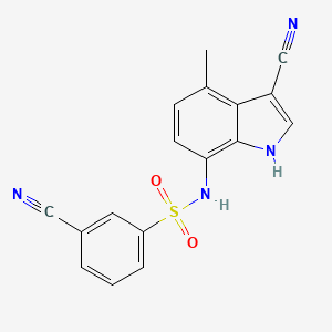 molecular formula C17H12N4O2S B1684016 N-(3-cyano-4-methyl-1H-indol-7-yl)-3-cyanobenzene-sulfonamide CAS No. 289483-69-8