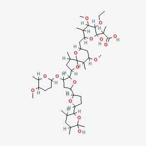 2-[3-Ethoxy-2-hydroxy-6-[[2-[5-[5-(6-hydroxy-3,5,6-trimethyloxan-2-yl)oxolan-2-yl]-3-(5-methoxy-6-methyloxan-2-yl)oxyoxolan-2-yl]-7-methoxy-4,6-dimethyl-1,10-dioxaspiro[4.5]decan-9-yl]methyl]-4-methoxy-5-methyloxan-2-yl]propanoic acid