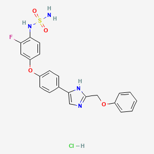 molecular formula C22H20ClFN4O4S B1684100 Sulfamide, N-(2-fluoro-4-(4-(2-(phenoxymethyl)-1H-imidazol-5-yl)phenoxy)phenyl)-, hydrochloride (1:1) CAS No. 955082-09-4