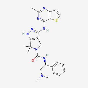 molecular formula C25H30N8OS B1684109 N-((1S)-2-(二甲氨基)-1-苯乙基)-6,6-二甲基-3-((2-甲基噻吩并(3,2-d)嘧啶-4-基)氨基)-4,6-二氢吡咯并(3,4-C)吡唑-5(1H)-甲酰胺 CAS No. 898044-15-0
