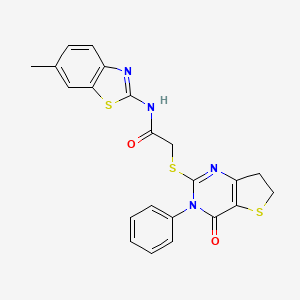 molecular formula C22H18N4O2S3 B1684118 N-(6-甲基-2-苯并噻唑基)-2-[(3,4,6,7-四氢-4-氧代-3-苯基噻并[3,2-d]嘧啶-2-基)硫代]-乙酰胺 CAS No. 686770-61-6