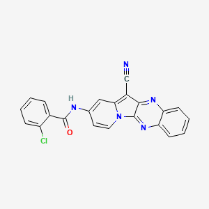 molecular formula C22H12ClN5O B1684342 2-chloro-N-(12-cyanoindolizino[2,3-b]quinoxalin-2-yl)benzamide 