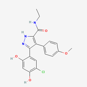 molecular formula C19H18ClN3O4 B1684359 5-(5-Chloro-2,4-dihydroxyphenyl)-N-ethyl-4-(4-methoxyphenyl)-1H-pyrazole-3-carboxamide CAS No. 558640-51-0