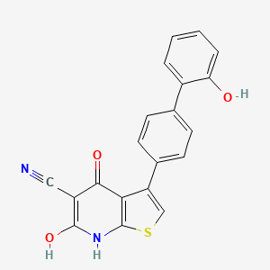molecular formula C20H12N2O3S B1684590 4-Hydroxy-3-(2'-hydroxy-[1,1'-biphenyl]-4-yl)-6-oxo-6,7-dihydrothieno[2,3-b]pyridine-5-carbonitrile CAS No. 844499-71-4