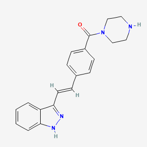 molecular formula C20H20N4O B1684604 (E)-(4-(2-(1H-indazol-3-yl)vinyl)phenyl)(piperazin-1-yl)methanone CAS No. 1000669-72-6