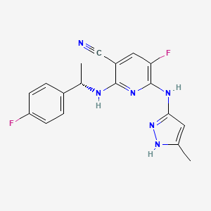 molecular formula C18H16F2N6 B1684624 (S)-5-Fluoro-2-(1-(4-fluorophenyl)ethylamino)-6-(5-methyl-1H-pyrazol-3-ylamino)nicotinonitrile CAS No. 905586-69-8