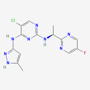 molecular formula C14H14ClFN8 B1684625 (S)-5-chloro-N2-(1-(5-fluoropyrimidin-2-yl)ethyl)-N4-(5-methyl-1H-pyrazol-3-yl)pyrimidine-2,4-diamine CAS No. 935666-88-9