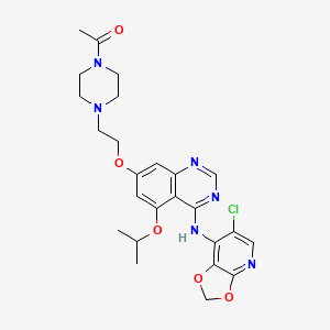 molecular formula C25H29ClN6O5 B1684638 Piperazine, 1-acetyl-4-(2-((4-((6-chloro-1,3-dioxolo(4,5-b)pyridin-7-yl)amino)-5-(1-methylethoxy)-7-quinazolinyl)oxy)ethyl)- CAS No. 692054-06-1