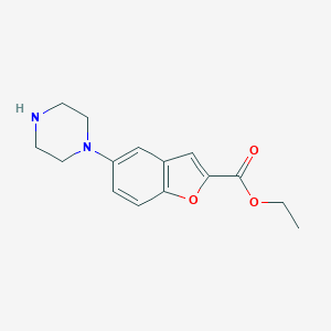 molecular formula C15H18N2O3 B168666 5-(哌嗪-1-基)苯并呋喃-2-甲酸乙酯 CAS No. 163521-20-8