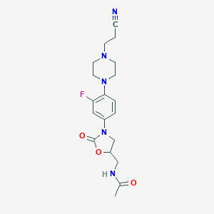 molecular formula C19H24FN5O3 B168746 N-[[3-[4-[4-(2-Cyanoethyl)-1-piperazinyl]-3-fluorophenyl]-2-oxo-5-oxazolidinyl]methyl]acetamide CAS No. 154590-46-2