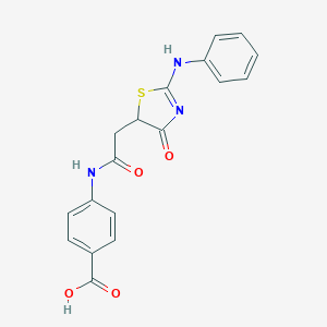 molecular formula C18H15N3O4S B169305 4-{[(2-苯胺基-4-氧代-4,5-二氢-1,3-噻唑-5-基)乙酰]氨基}苯甲酸 CAS No. 101413-77-8