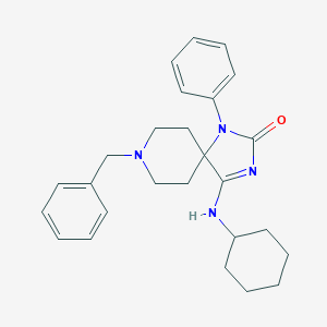molecular formula C26H32N4O B170715 8-Benzyl-4-(cyclohexylamino)-1-phenyl-1,3,8-triazaspiro[4.5]dec-3-en-2-one CAS No. 150358-83-1