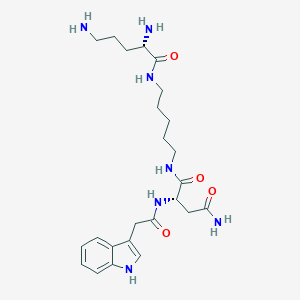 molecular formula C24H37N7O4 B170816 (2S)-N-[5-[[(2S)-2,5-diaminopentanoyl]amino]pentyl]-2-[[2-(1H-indol-3-yl)acetyl]amino]butanediamide CAS No. 119613-54-6