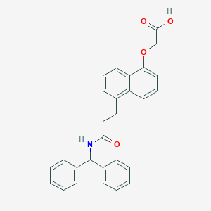 molecular formula C28H25NO4 B172092 2-((5-(3-(Benzhydrylamino)-3-oxopropyl)naphthalen-1-YL)oxy)acetic acid CAS No. 180197-87-9