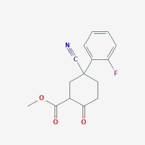 molecular formula C15H14FNO3 B172154 Methyl 5-cyano-5-(2-fluorophenyl)-2-oxocyclohexanecarboxylate CAS No. 179064-48-3