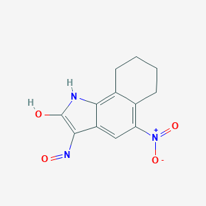 molecular formula C12H11N3O4 B172688 5-硝基-6,7,8,9-四氢苯并(G)吲哚-2,3-二酮-3-肟 CAS No. 136623-01-3