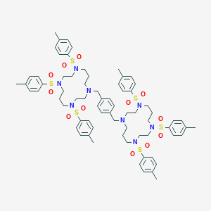 molecular formula C70H90N8O12S6 B173105 1,4,8-Tris-(4-methylphenyl)sulfonyl-11-[[4-[[4,8,11-tris-(4-methylphenyl)sulfonyl-1,4,8,11-tetrazacyclotetradec-1-yl]methyl]phenyl]methyl]-1,4,8,11-tetrazacyclotetradecane CAS No. 110078-47-2