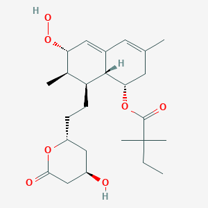 molecular formula C25H38O7 B173647 (1S,6S,7R,8S,8aR)-6-Hydroperoxy-8-{2-[(2R,4R)-4-hydroxy-6-oxooxan-2-yl]ethyl}-3,7-dimethyl-1,2,6,7,8,8a-hexahydronaphthalen-1-yl 2,2-dimethylbutanoate CAS No. 149949-01-9