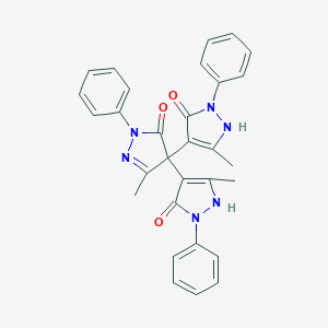 molecular formula C30H26N6O3 B174325 5-methyl-4,4-bis(5-methyl-3-oxo-2-phenyl-1H-pyrazol-4-yl)-2-phenylpyrazol-3-one CAS No. 124009-63-8