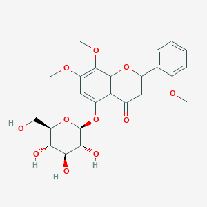 molecular formula C24H26O11 B174730 7,8-dimethoxy-2-(2-methoxyphenyl)-5-[(2S,3R,4S,5S,6R)-3,4,5-trihydroxy-6-(hydroxymethyl)oxan-2-yl]oxychromen-4-one CAS No. 113963-41-0