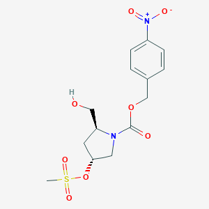 molecular formula C14H18N2O8S B175281 (2S,反式)-4-硝基苄基 2-(羟甲基)-4-((甲磺酰基)氧基)吡咯烷-1-羧酸酯 CAS No. 127626-37-3