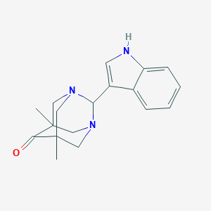 molecular formula C18H21N3O B177862 1,3-Diazatricyclo(3.3.1.1(sup 3,7))decan-6-one, 5,7-dimethyl-2-(1H-indol-3-yl)- CAS No. 108790-75-6