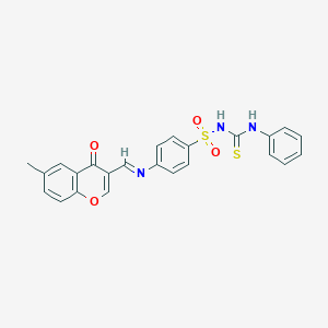 B178245 1-[4-[(6-Methyl-4-oxochromen-3-yl)methylideneamino]phenyl]sulfonyl-3-phenylthiourea CAS No. 198649-76-2