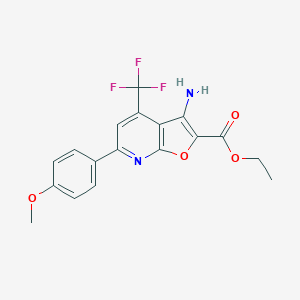 molecular formula C18H15F3N2O4 B178689 Ethyl 3-amino-4-(trifluoromethyl)-6-(4-methoxyphenyl)furo[2,3-B]pyridine-2-carboxylate CAS No. 160436-50-0