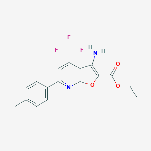molecular formula C18H15F3N2O3 B178988 Ethyl 3-amino-6-(4-methylphenyl)-4-(trifluoromethyl)furo[2,3-b]pyridine-2-carboxylate CAS No. 160436-49-7