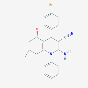 molecular formula C24H22BrN3O B179482 2-Amino-4-(4-bromophenyl)-7,7-dimethyl-5-oxo-1-phenyl-1,4,5,6,7,8-hexahydro-3-quinolinecarbonitrile CAS No. 156496-76-3