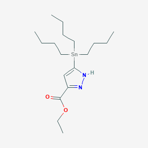 molecular formula C18H34N2O2Sn B181793 5-Tributylstannyl-1H-pyrazole-3-carboxylic acid ethyl ester CAS No. 141998-85-8