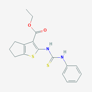 molecular formula C17H18N2O2S2 B182762 4H-环戊并(b)噻吩-3-羧酸，5,6-二氢-2-(((苯基氨基)硫代甲基)氨基)-，乙酯 CAS No. 59898-49-6
