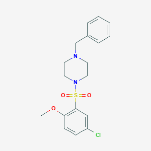 molecular formula C18H21ClN2O3S B182826 Piperazine, 1-((5-chloro-2-methoxyphenyl)sulfonyl)-4-(phenylmethyl)- CAS No. 97629-66-8