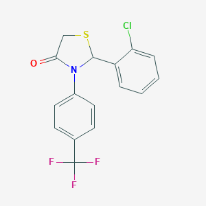 molecular formula C16H11ClF3NOS B183486 2-(2-Chlorophenyl)-3-[4-(trifluoromethyl)phenyl]-1,3-thiazolidin-4-one CAS No. 562094-95-5