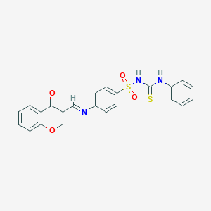 B183543 Benzenesulfonamide, 4-(((4-oxo-4H-1-benzopyran-3-yl)methylene)amino)-N-((phenylamino)thioxomethyl)- CAS No. 198649-74-0