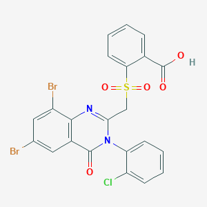 molecular formula C22H13Br2ClN2O5S B018460 Benzoic acid, 2-(((6,8-dibromo-3-(2-chlorophenyl)-3,4-dihydro-4-oxo-2-quinazolinyl)methyl)sulfonyl)- CAS No. 108659-81-0