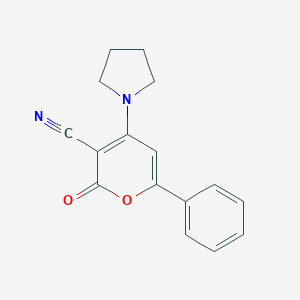 2H-Pyran-3-carbonitrile, 2-oxo-6-phenyl-4-(1-pyrrolidinyl)-